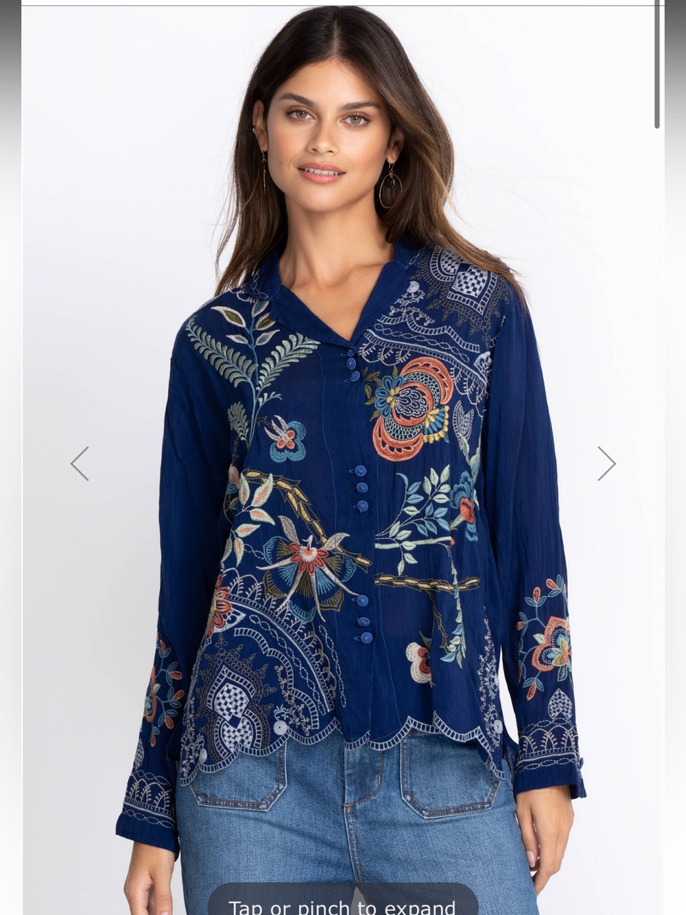 Johnny Was PRUE Button Down BLOUSE Dark Blue Size large